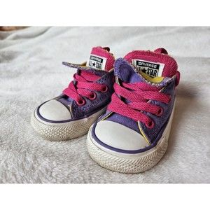 EUC Baby Todder Girl's Converse Purple Pink Yellow Shoes Size 4
